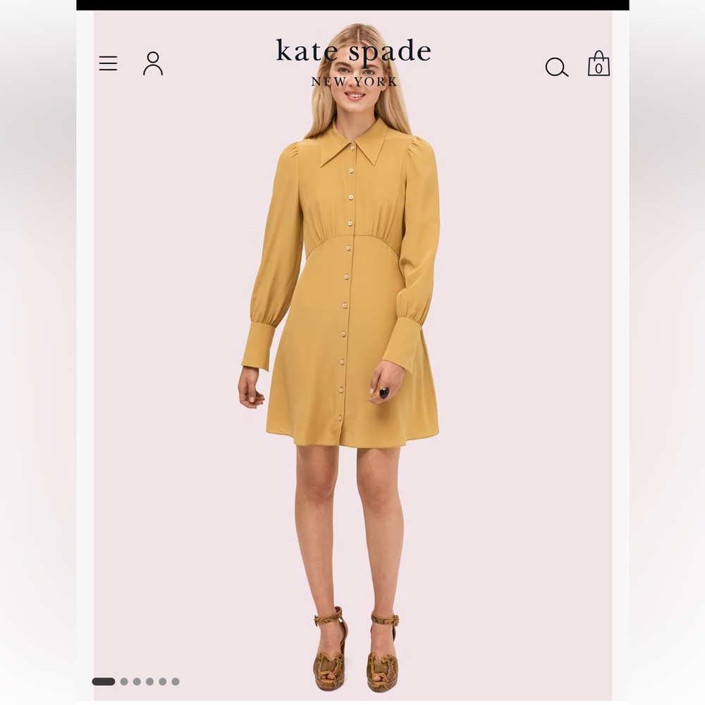 Kate Spade Silk Collared Dress in Mustard